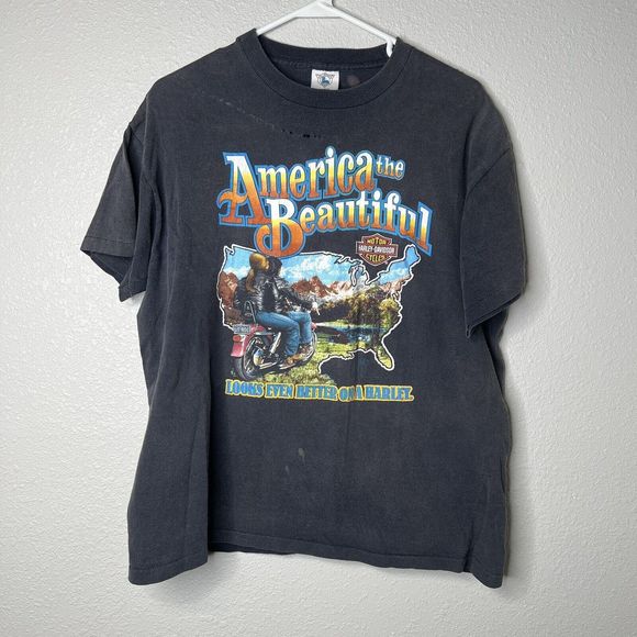 Rare Vintage Holoubek Harley Davidson Motorcycle Shirt Large America Beautiful